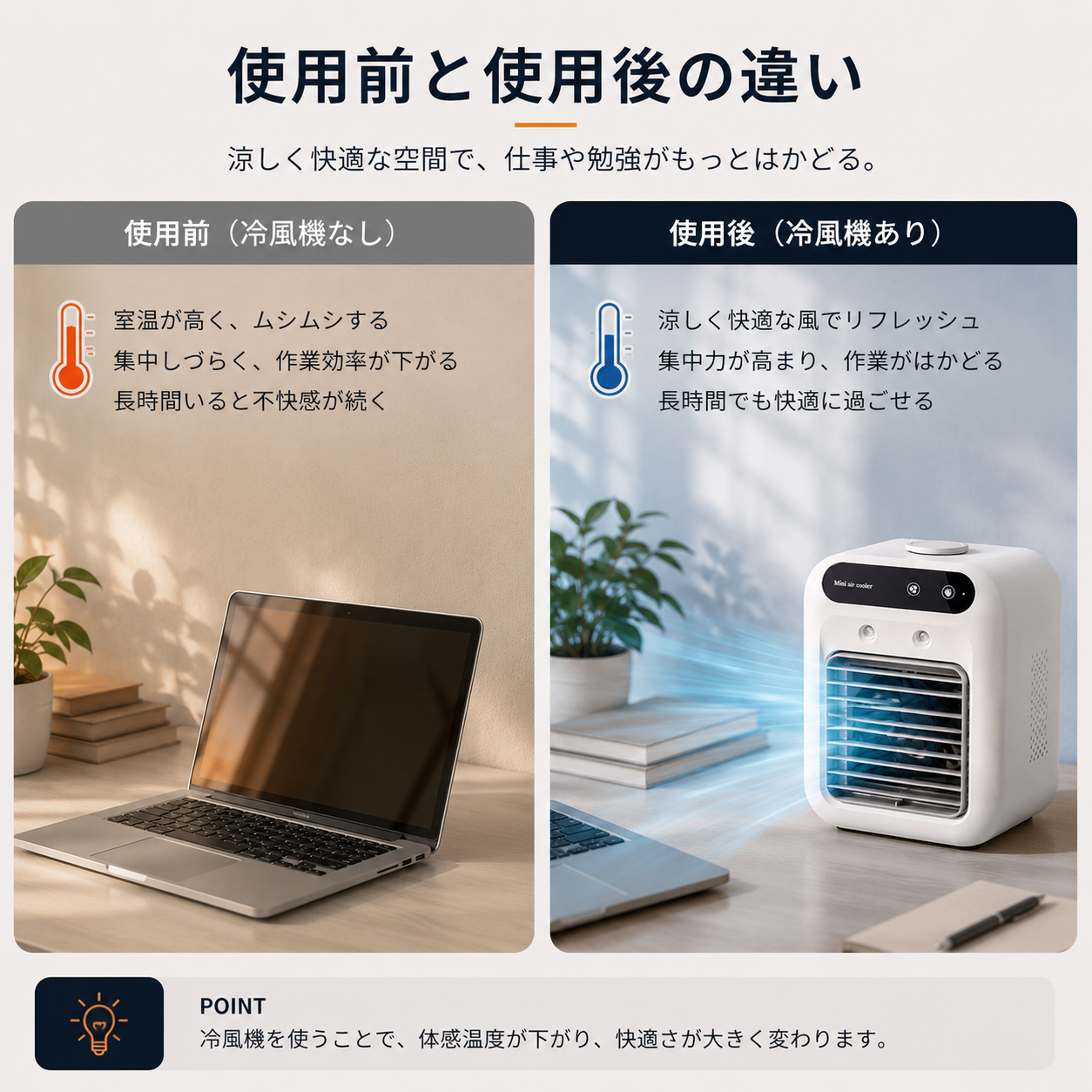 CoolMist Air™｜USB充電式卓上冷却ミストファン・2段階風量・静音設計